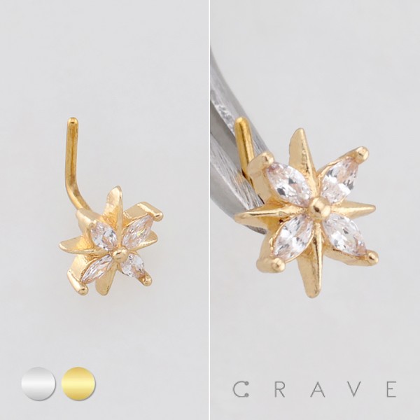 CELESTIAL MULTI MARQUISE CUT CZ FLOWER POLISH 316L SURGICAL STEEL L-SHAPE NOSE RING
